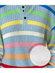 Plus Size, [Printed Design-Not Textured] Plus-size Women's Fashionable Multi-colored Striped Sweatshirt — view 4