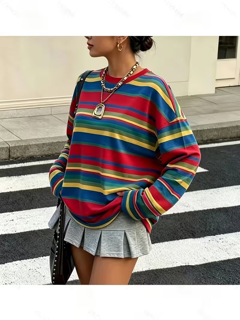 Spring and Autumn Digital Print Striped Casual Versatile Long Sleeve — view 6