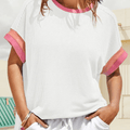 Women Summer Color Block Oversized Short Sleeve T Shirt