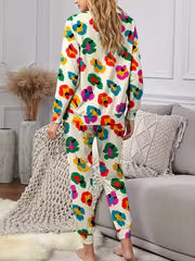 Women'S Spring And Autumn Home Wear Pajamas Two-Piece Set - Multicolor Leopard Print Long-Sleeved Top - Elastic — view 3
