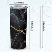 1pc 20oz Black Marble Golden Vein Stainless Steel Insulated Tumbler with Lid, Leakproof BPA Free Travel Coffee — view 3