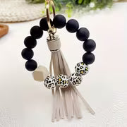 [Leopard Print Keychain] Creative Hot Selling Black Leopard Print White Background Wooden Beads 14Mm Rubber — view 8