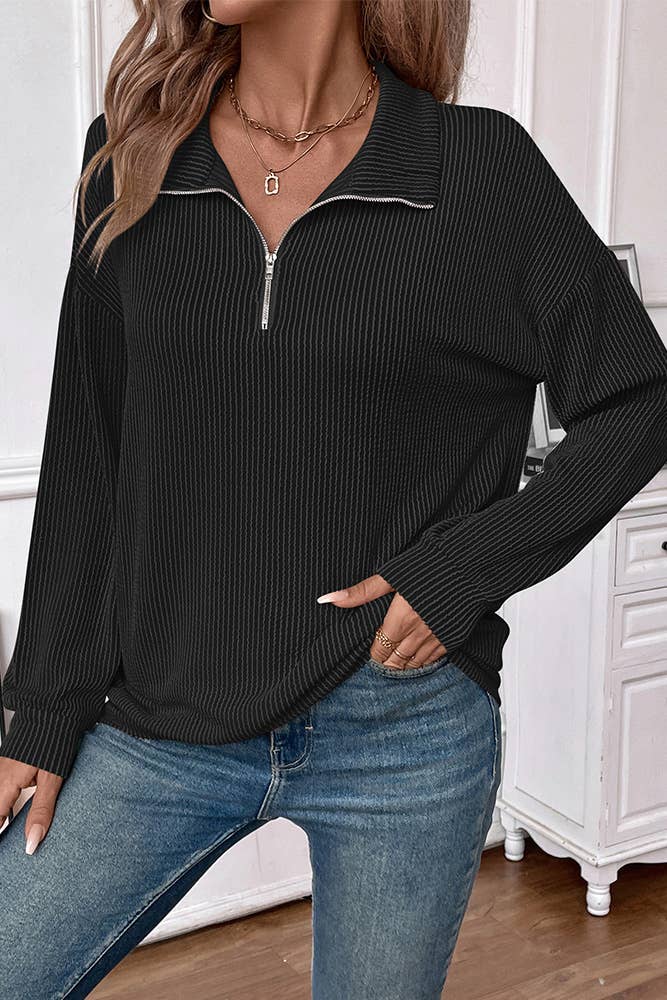 Zipper Turndown Collar Long Sleeves Sweatshirt ASJP102