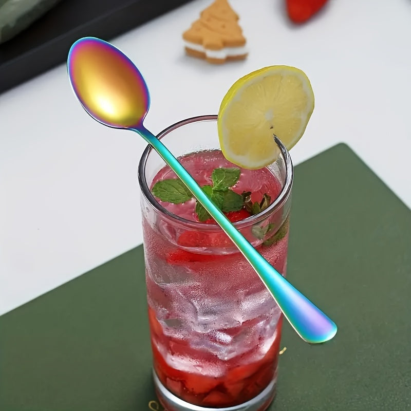 8pcs Rainbow Stainless Steel Dessert Spoon Set - Durable, Polished & Dishwasher Safe - Ideal for Coffee, Iced Tea & Cocktails - Perfect for Home, Kitchen, or Party Use - For Everyday Dining & Entertaining - Great Gift for Housewarming & Special Occasions
