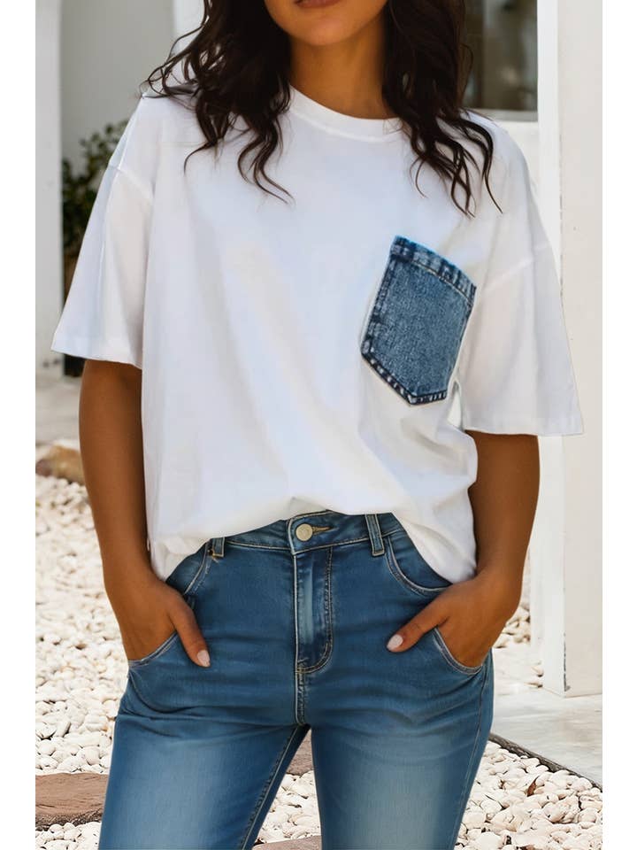 Ldc Colorblock Chest Pocket Patched Casual Top