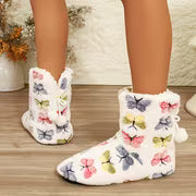 Women's Winter Warm Plush -Lined Indoor Boots with Butterfly Print - Soft Sole Suitable for Home, Cozy Short — view 6