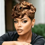 Real Human Hair Wig Suitable for Women & - Short Curly Pixie Cut with Bangs, 180% Density Thick Soft Black — view 6