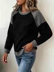 New Model Color-blocked Raglan Top for Women, Round Neck, Loose Fit, Casual, Versatile Long-sleeve Sweatshirt — view 2