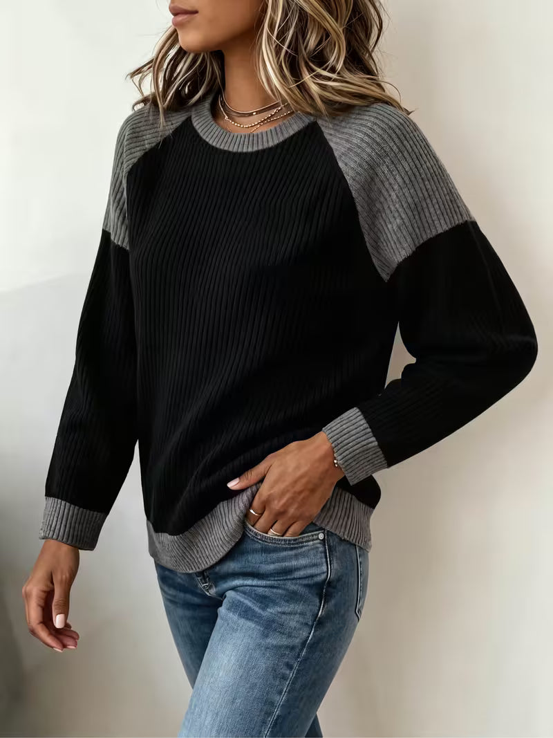 New Model Color-blocked Raglan Top for Women, Round Neck, Loose Fit, Casual, Versatile Long-sleeve Sweatshirt — view 5