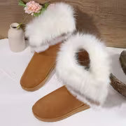Women'S Winter Thick faux fur-Trimmed Snow Boots, Sandblasted, Warm Mid-Calf Boot, Multi-Color Fringe Trim — view 11