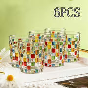 6pcs Hand-Painted Glass Woven Cups with Lip-Friendly Rim & Colorful Square Lattice - Suitable for Water — view 3