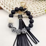 [Leopard Print Keychain] Creative Hot Selling Black Leopard Print White Background Wooden Beads 14Mm Rubber — view 1