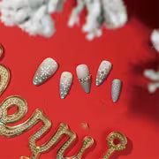 24pcs Christmas Snowflake And Rhinestone Nail Set - Medium Almond Shape, Bright White End, Festive Nail Art for — view 5