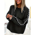 Autumn Casual Color Block Crew Neck Pullover Top ZK3768