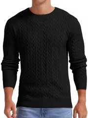 Men's 2024 New Bamboo Rayon Blend Cable-Knit Sweater - Soft Warm Winter Pullover with Burgundy/Navy Color — view 3