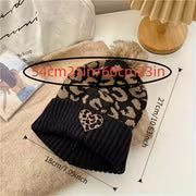 Women's Leopard Print Beanie with Faux Pom-Pom & Heart Embroidery Trim - Elastic Suitable for Daily Outdoor — view 5