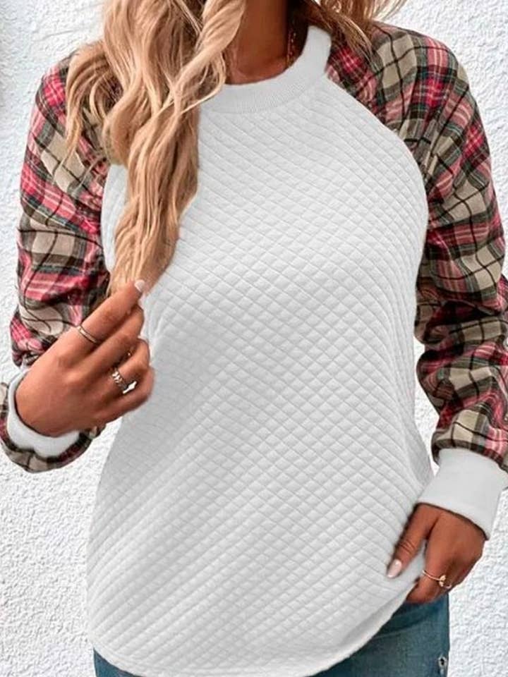 Plaid Patchwork Casual Sweatshirt, S-XXL | CWOSWL08411