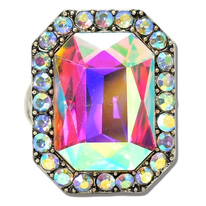 Western Emerald Cut Rhinestone Stretch Ring — view 1