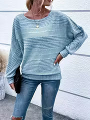Women'S Batwing Sleeve Sweater, Soft Loose Fit Round Neck Solid Color Long Sleeve Top, Fall Winter Casual — view 1