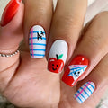 24pcs Red Apple Nail Stickers Suitable for Daily Wear, Parties, Vacations - Reusable Press- Nails with Glossy, Medium-Length Square Fake Nails, Application for Instant Volume & Nail Care (No Removal)