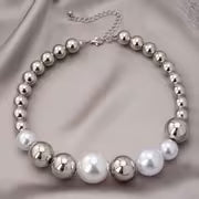 A Necklace + a Pair of Earrings Luxury Elegant Exaggerated Round Bead Women's Jewelry Set Minimalist Style — view 6