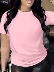 Solid Color Women's Short Sleeve T-Shirt, Summer and Autumn Casual Short Sleeve Crew Neck Standard Size Top — view 11