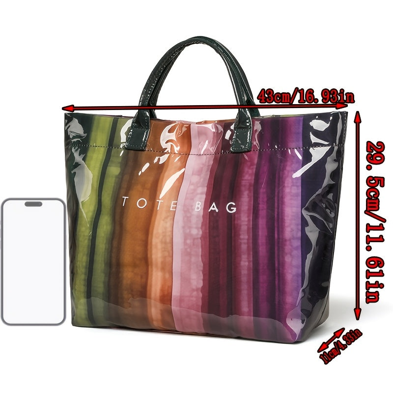 New Fashion Letter Pattern Stripe Contrast Women'S Tote Bag, Large Capacity Versatile Bohemian Style Elegant Women'S Shoulder Bag, Workplace Commuter Style Small Handbag, Gift for Partner (Fabric Pattern Randomly Trimmed)