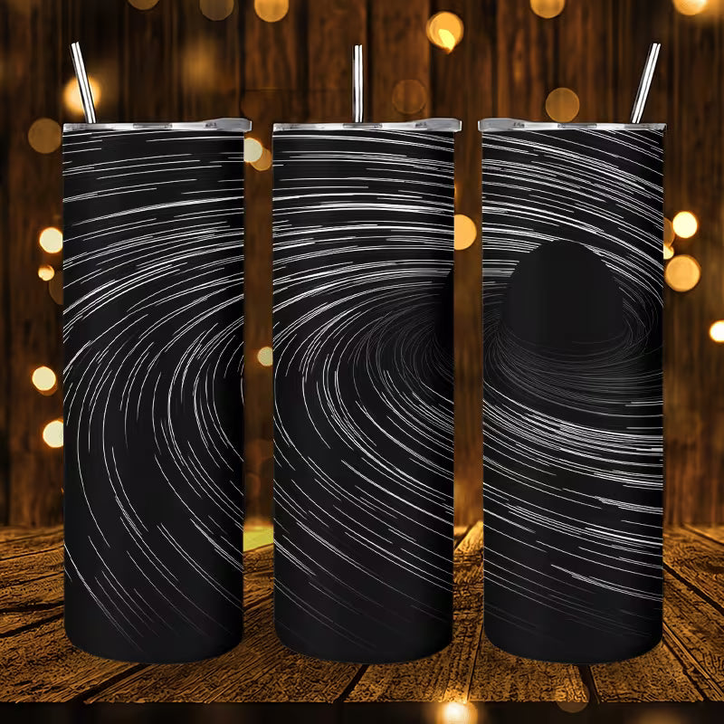 1pc 20oz Abstract Black Hole Spiral Space Pattern Stainless Steel Insulated Travel Tumbler with Lid, Leakproof — view 7