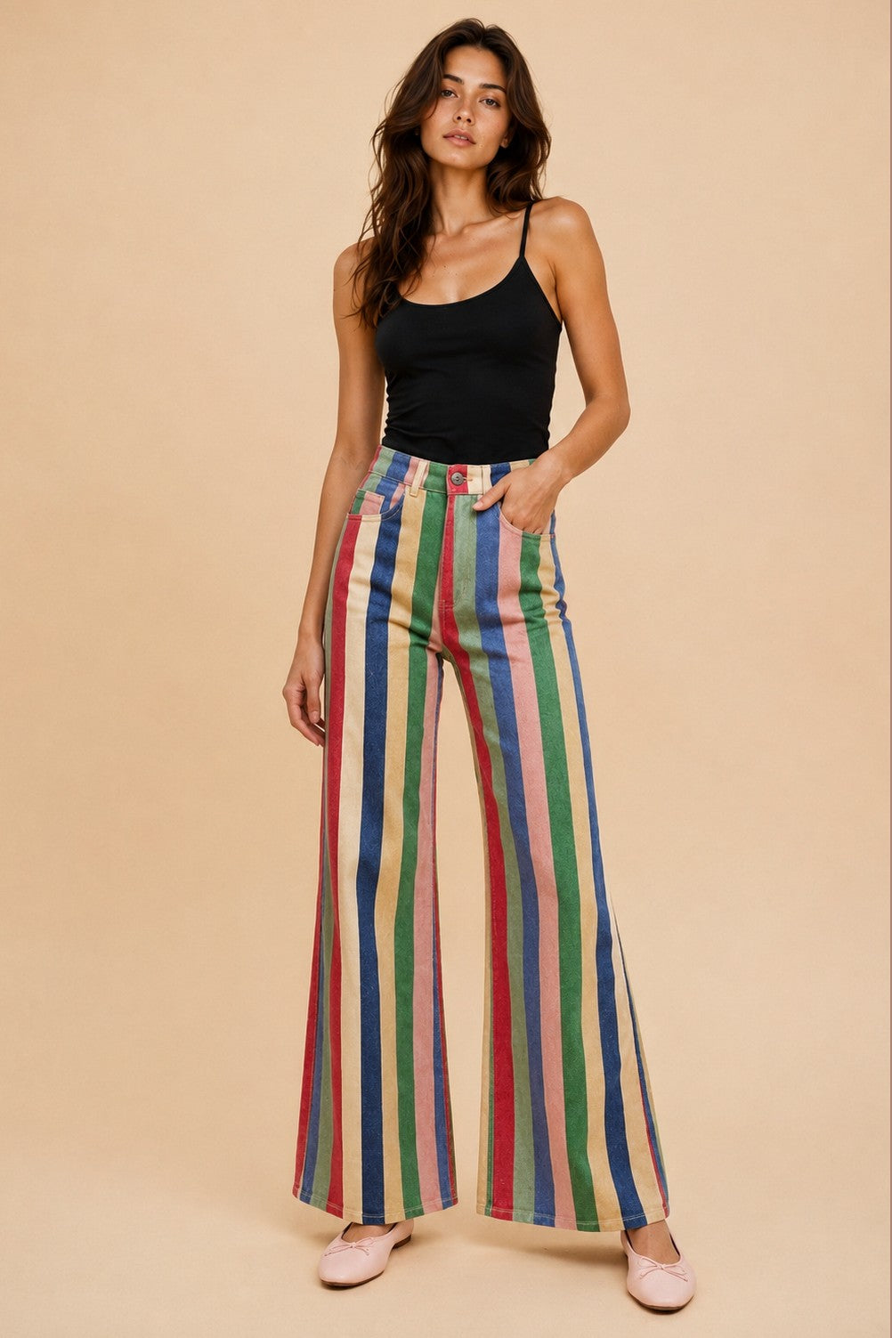 Comfort Stretch Multi Stripe Retro Inspired Wide Leg Pants