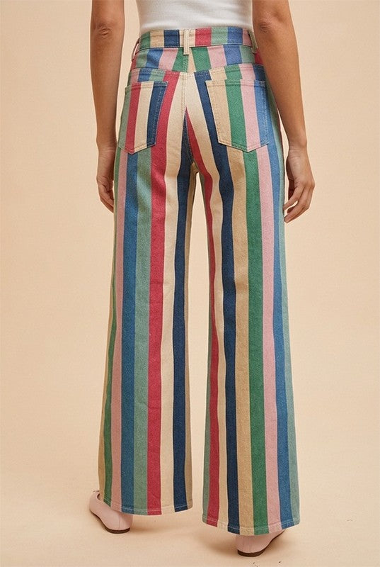 Comfort Stretch Multi Stripe Retro Inspired Wide Leg Pants