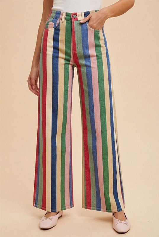 Comfort Stretch Multi Stripe Retro Inspired Wide Leg Pants