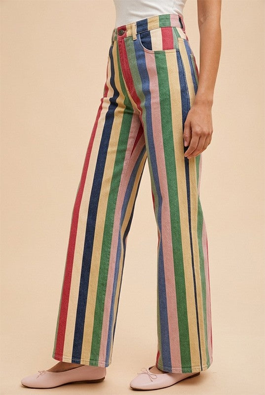 Comfort Stretch Multi Stripe Retro Inspired Wide Leg Pants