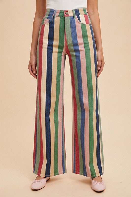 Comfort Stretch Multi Stripe Retro Inspired Wide Leg Pants