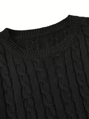 1pc Men's Casual Viscose Knit Sweater - Twist Cable Pattern Crew Neck Long Sleeve Pullover, Regular Fit Solid — view 3