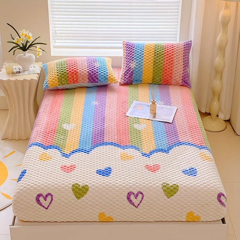 1pc Of Heart-shaped Carved Milk Velvet Bed Sheet, Mattress Protective Cover, Dust Cover, Soft And Comfortable Bedding Without Pillowcase, Machine Washable, Suitable for Bedrooms, Guest Rooms, Hotels, Fully Enclosed Bed Covers