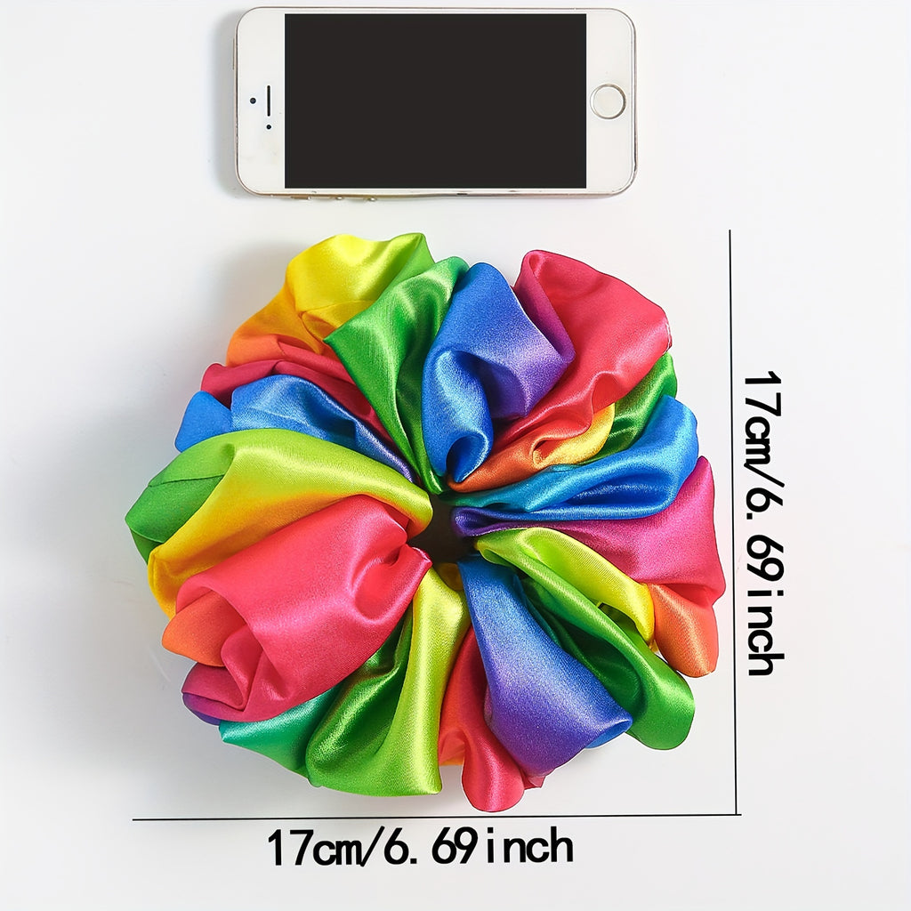 1pc Rainbow Color Large Intestine Hair Loop Elastic Hair Rope Trendy Hair Styling Accessories For Women And daily wear Wear