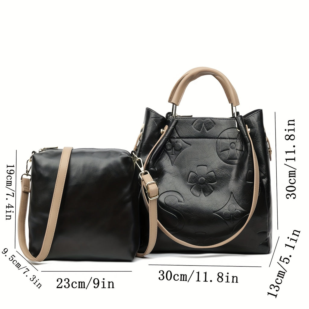Elegant Flower Embossed Handbag, Fashionable Satchel Bag for Work, Classic All-Match Bag