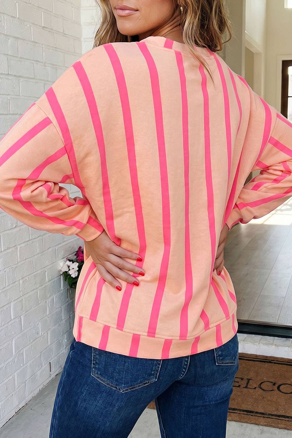 Las-Live Striped Patchwork Casual Shift Sweatshirt (S-Xl)
