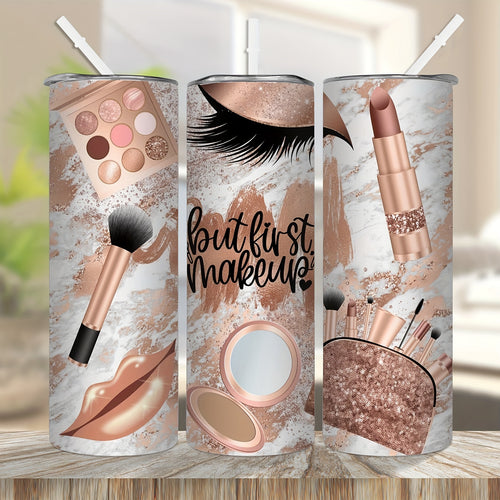 1pc, Makeup Cosmetics Tumbler With Lid And Straw, 20oz Stainless Steel Water Bottle, Vacuum Insulated Straight Water Cups, Summer Winter Drinkware, Outdoor Travel Accessories, Valentine's Day Gifts