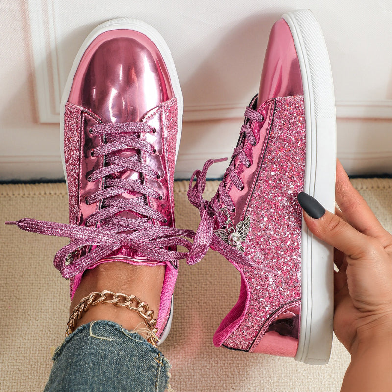 [Sneakers] Ladies Elegant Romantic Party Fashion Flash Splicing Trend Joker Angel Wings And Skull Detachable Pendants, Comfortable Joker Design Suitable for Holiday Party Performances, Photo Dating, European And American Style Skateboarding Shoes