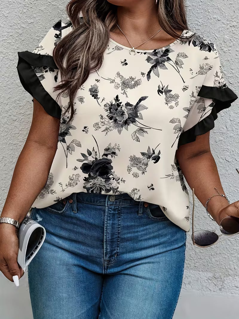 Ruffle Hem Shirt - Women's Large Size - Short Sleeve — view 7