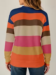 Women's Colorful Striped Sweater - Full-Body Horizontal Stripes Digital Print Crewneck Sweater Suitable for — view 3