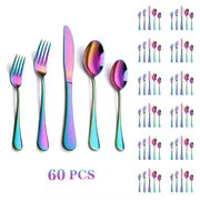 60pcs Outdoor Stainless Steel Rainbow Cutlery Set, Portable And Durable, 12 Serving Knives, Forks And Spoons — view 5
