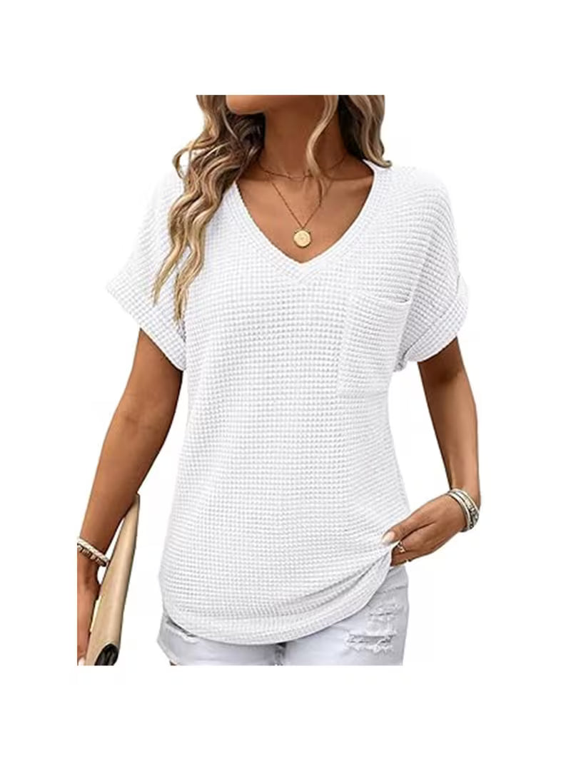 V-Neck Summer Short Sleeve Waffle Pocket Shirt — view 3