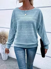 Women'S Batwing Sleeve Sweater, Soft Loose Fit Round Neck Solid Color Long Sleeve Top, Fall Winter Casual — view 2