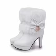 Ladies' Footwear, Cozy, Elevated Heels, Short Boots, Plush, Ribbon Detail, Adornment, Weather-Resistant, Trendy — view 6