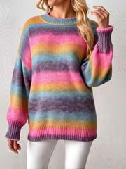 Plus Size - Women'S Plus Size Sweater | Casual Crew Neck, Ombre Pattern, Slight Stretch Fabric, Fall/Winter — view 1