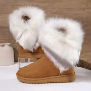 Women'S Winter Thick faux fur-Trimmed Snow Boots, Sandblasted, Warm Mid-Calf Boot, Multi-Color Fringe Trim — view 1