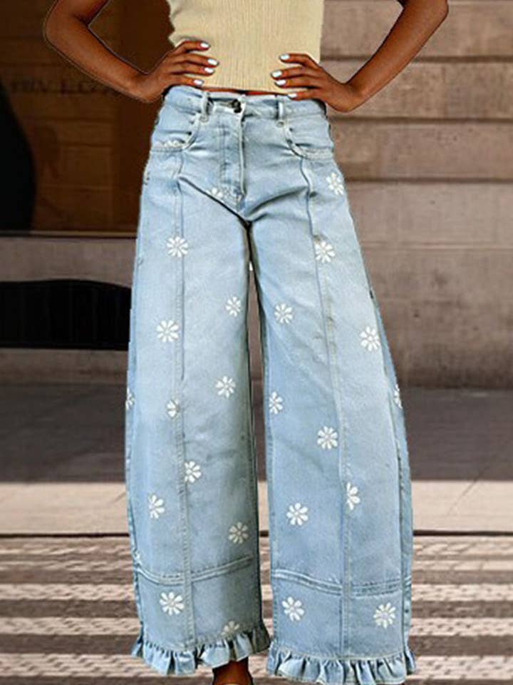 The Meadow Hours | Daisy Print Ruffle Hem Wide-Leg Pants — view 1 of 4
