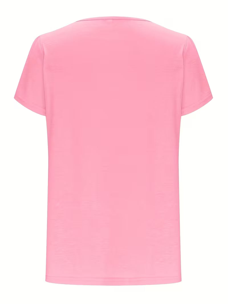 Women's Fashion Pleated Front Round Neck Petal Sleeve Casual Top, Elegant Short-Sleeved T-Shirt for Layering or — view 5
